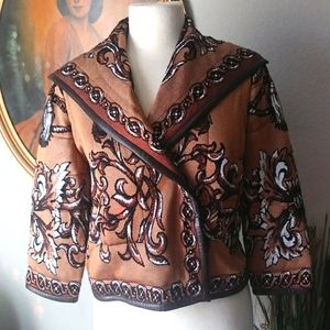 St John Collection Multi Brown Paisley/Rope Puffer Like Jacket. Size 6
